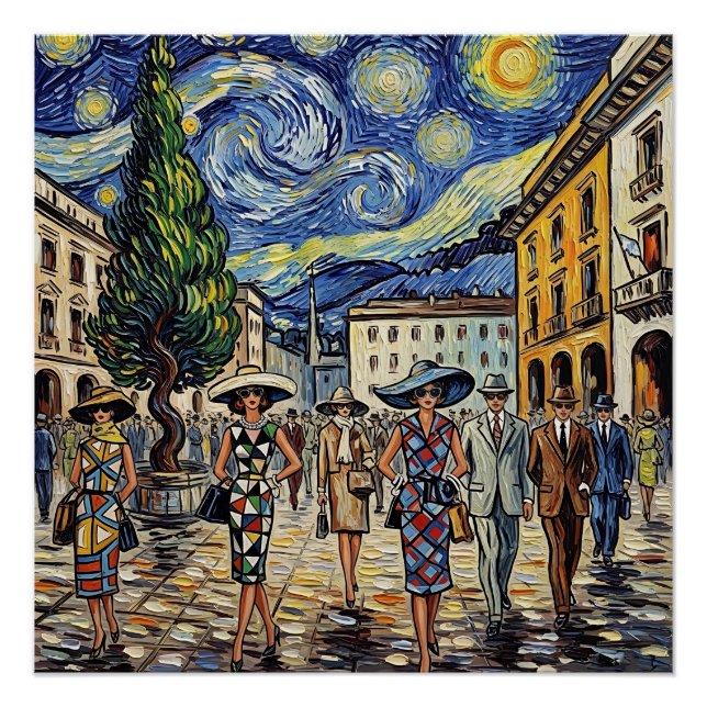 Retro Milan Fashion Scene Poster (Vorderseite)