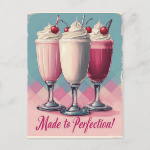 Retro-Milchshake-Trio mit Kirschen und Sahne Feiertagspostkarte