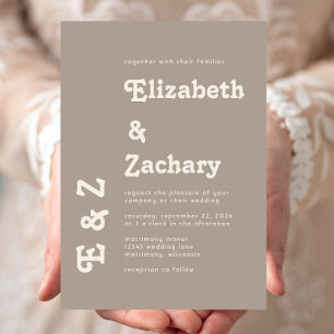 Retro-Minimal-Bold-Typografie-Taupe-Hochzeit Einladung