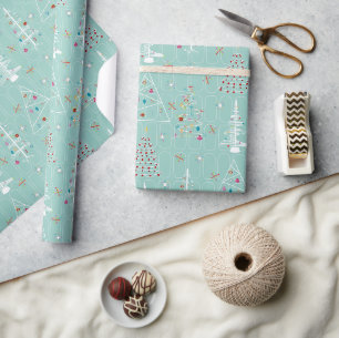 Retro Minimal Weihnachtsbaumen Aquamarin Weihnacht Geschenkpapier