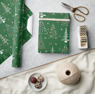 Retro Minimal Weihnachtsbaumen Grüne Weihnachten Geschenkpapier