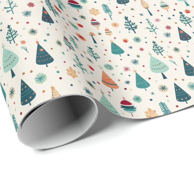 Retro Minimale Weihnachtsbaummuster Geschenkpapier (Rolleneckpunkt)