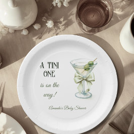 Retro Minimalist A Tini One Martini Baby Shower Pappteller
