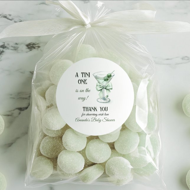 Retro Minimalist A Tini One Martini Baby Shower Runder Aufkleber (Von Creator hochgeladen)