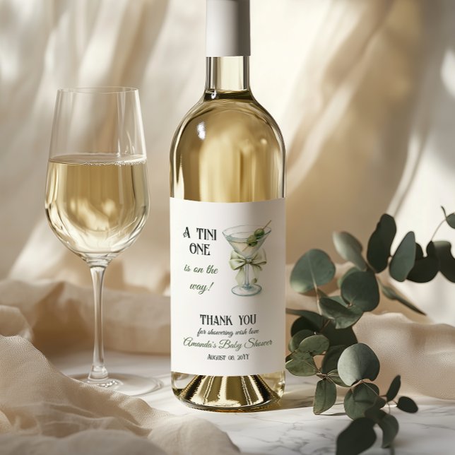 Retro Minimalist A Tini One Martini Baby Shower Weinetikett (Von Creator hochgeladen)