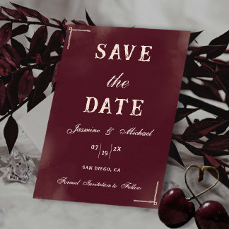 Retro-Minimalist Burgund & Elfenbein Klassische Ho Save The Date