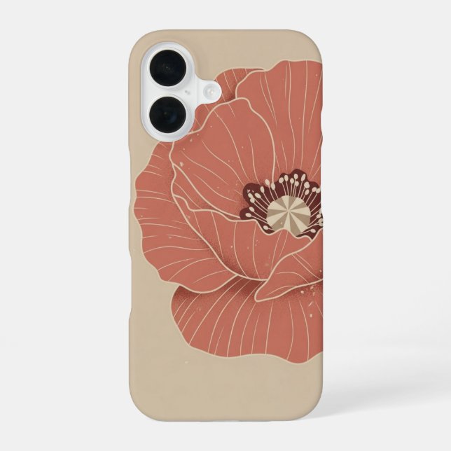 Retro-Minimalist-Klatschmohn  iPhone 16 Hülle (Rückseite)