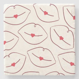 Retro Minimalist Line Art Lips Cherry Red Steinuntersetzer