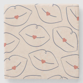 Retro Minimalist Line Art Lips Terracotta Red Steinuntersetzer