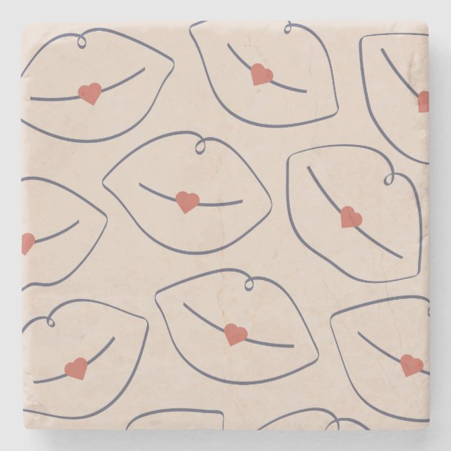 Retro Minimalist Line Art Lips Terracotta Red Steinuntersetzer (Vorderseite)