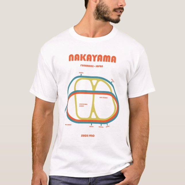 Retro Minimalist Nakayama Racecourse Line Art Prin T-Shirt (Vorderseite)