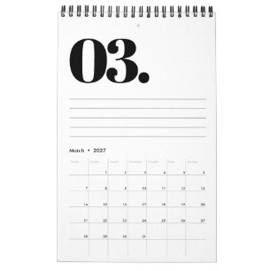 Retro-Minimalist ohne Foto Schwarz-Weiß 2026 Kalender