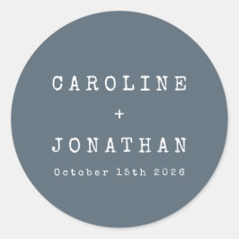 Retro Minimalistisch Dark Blue Schreibmaschine Wed Runder Aufkleber