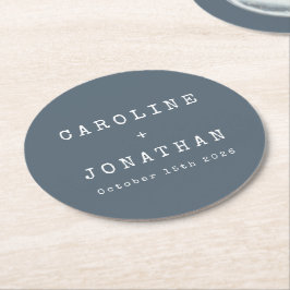 Retro Minimalistisch Dark Blue Schreibmaschine Wed Runder Pappuntersetzer