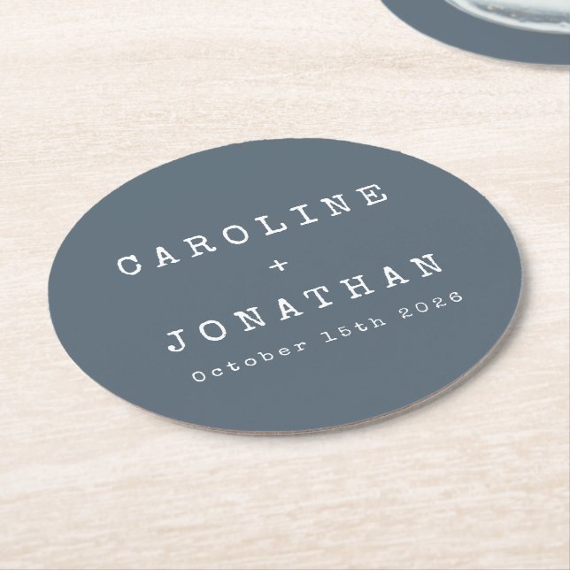 Retro Minimalistisch Dark Blue Schreibmaschine Wed Runder Pappuntersetzer (Angewinkelt)