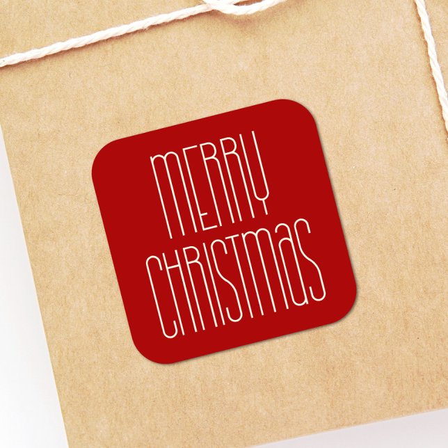 Retro Minimalistisch Frohe Weihnachten Rot Quadratischer Aufkleber (Von Creator hochgeladen)