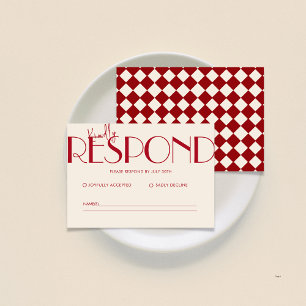 Retro Minimalistisch geprüfte Muster Red Wedding RSVP Karte