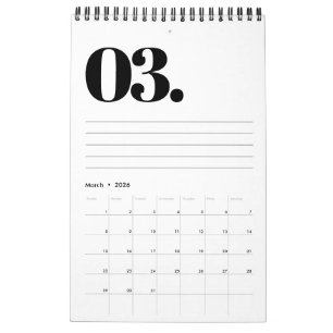 Retro Minimalistisch No Foto Black and White 2026 Kalender
