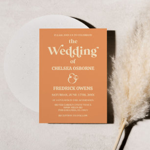 Retro Minimalistisch Orange Wedding Einladung