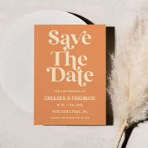 Retro Minimalistisch Orange Wedding Save the Date