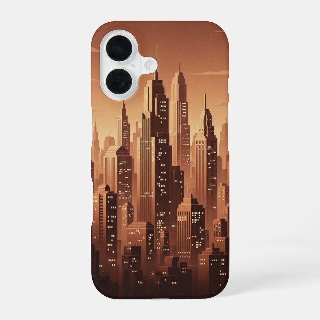 Retro-minimalistische geometrische Skyline iPhone 16 Hülle (Rückseite)