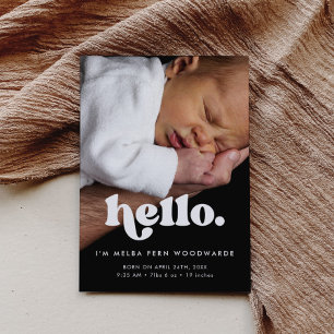 Retro-minimalistische Hello Baby-Foto-Geburt Ankündigung