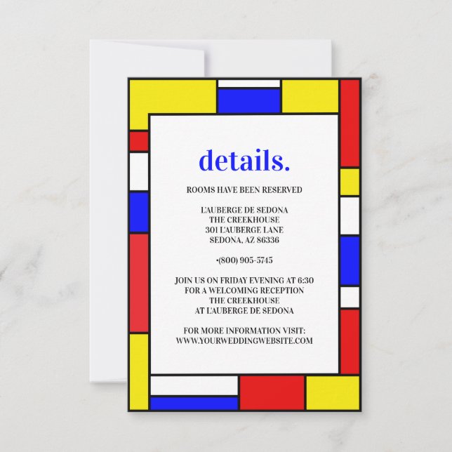 Retro-Minimalistische Primärfarben RSVP Karte (Vorderseite)