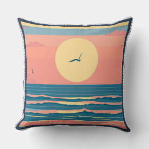 Retro-Minimalistische Strand-Sonnenuntergang-Ozean Kissen