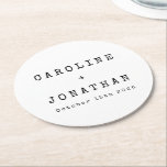 Retro Minimalistische White Schreibwriter Custom W Runder Pappuntersetzer<br><div class="desc">Retro Minimalistische Schreibmaschine Schriftart Custom Wedding Round Paper Untersetzer in White</div>