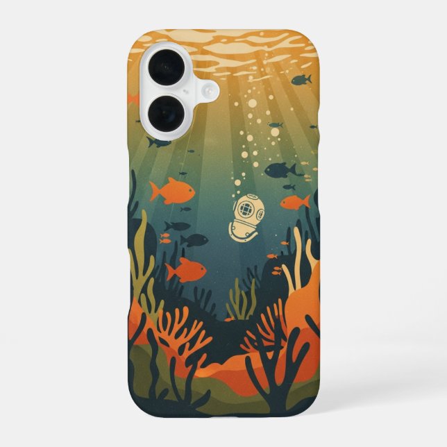 Retro-Minimalistischer Fisch iPhone 16 Hülle (Rückseite)