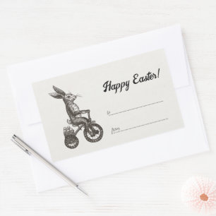 Retro Minimalistisches Bunny Bike Eierkuchen Oster Rechteckiger Aufkleber