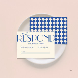 Retro Minimalistisches Prüfmuster Blaue Hochzeit RSVP Karte