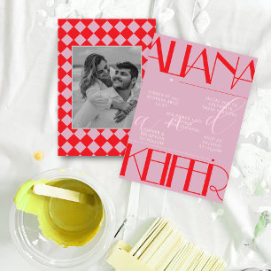Retro Minimalistisches Prüfmuster rosa Hochzeit Einladung