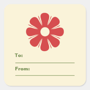 Retro-Minimalistisches Weihnachts-Blumen-Geschenk- Quadratischer Aufkleber