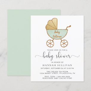 Retro Mint Carriage Baby Shower Einladung
