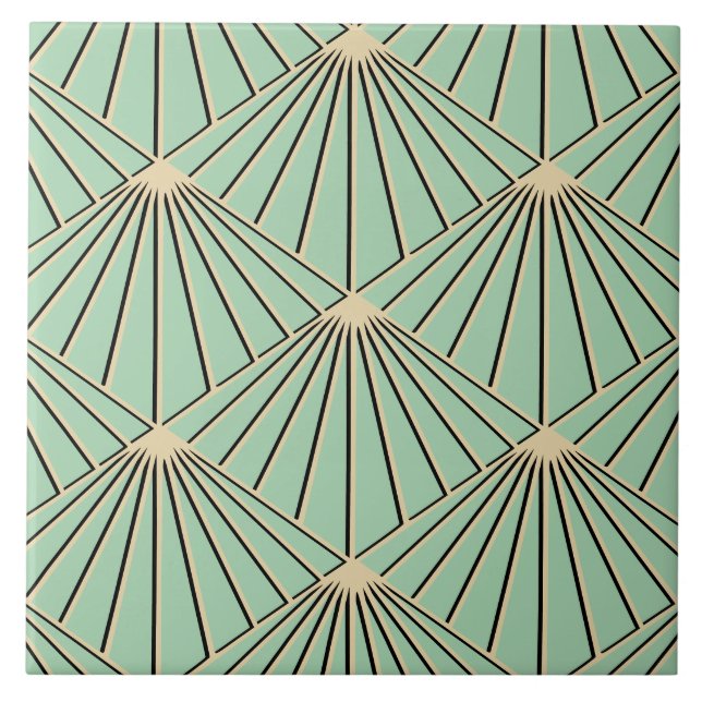 Retro Mint Green Art Deco Lüftermuster Diamond Fliese (Vorderseite)