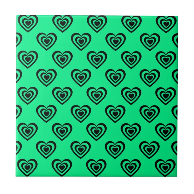 Retro Mint Green Hypnotic Herzmuster Fliese (Vorderseite)