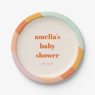 Retro Mint Orange Boho Streifen Custom Baby Dusche Pappteller