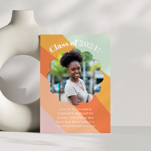 Retro Mint Orange Stripes Foto Graduation Party Einladung