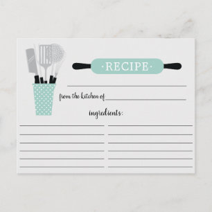 Retro Mint Rolling Pin Kitchen Tools Recipe Card Postkarte