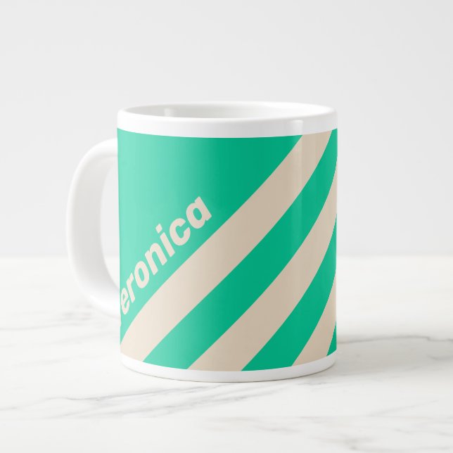 Retro Mint Three Stripes with Name Jumbo-Tasse (Vorderseite Links)