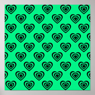 Retro Mintgrün hypnotisches Herz Muster Poster
