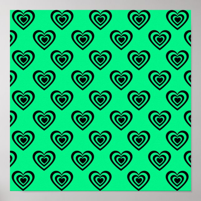 Retro Mintgrün hypnotisches Herz Muster    Poster (Vorne)