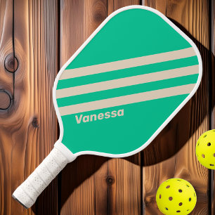 Retro Minze Drei Streifen mit Namen Pickleball Schläger