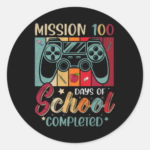 Retro Mission 100 Tage Schule abgeschlossen Video Runder Aufkleber