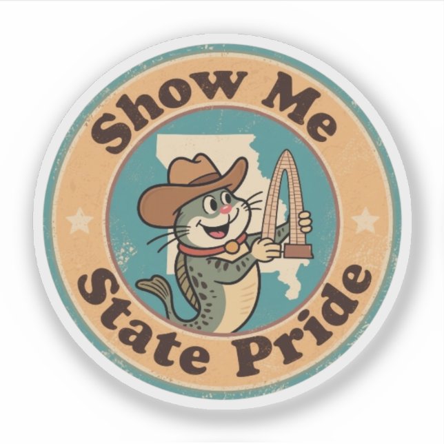 Retro Missouri Abzeichen_ Catfish Holding Gateway  Aufkleber (Vorderseite)