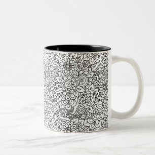 Retro mit Blumengekritzel Zweifarbige Tasse