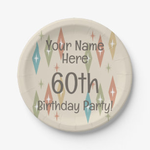 Retro-Mitte-des-Jahrhunderts 60. Geburtstag Pappteller