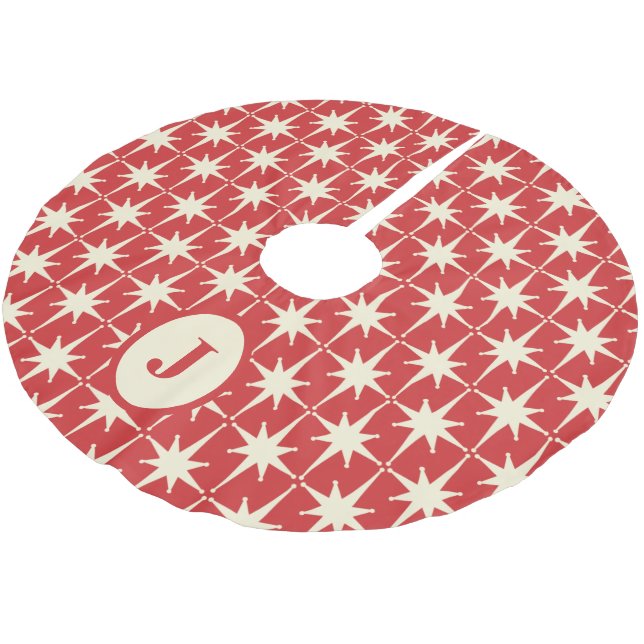Retro Mitte des Jahrhunderts Atomic Stars Muster R Polyester Weihnachtsbaumdecke (Schrägansicht)