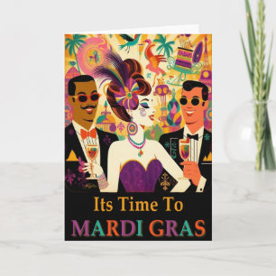 Retro-Mitte-des-Jahrhunderts Mardi-Gras-Cocktailpa Karte